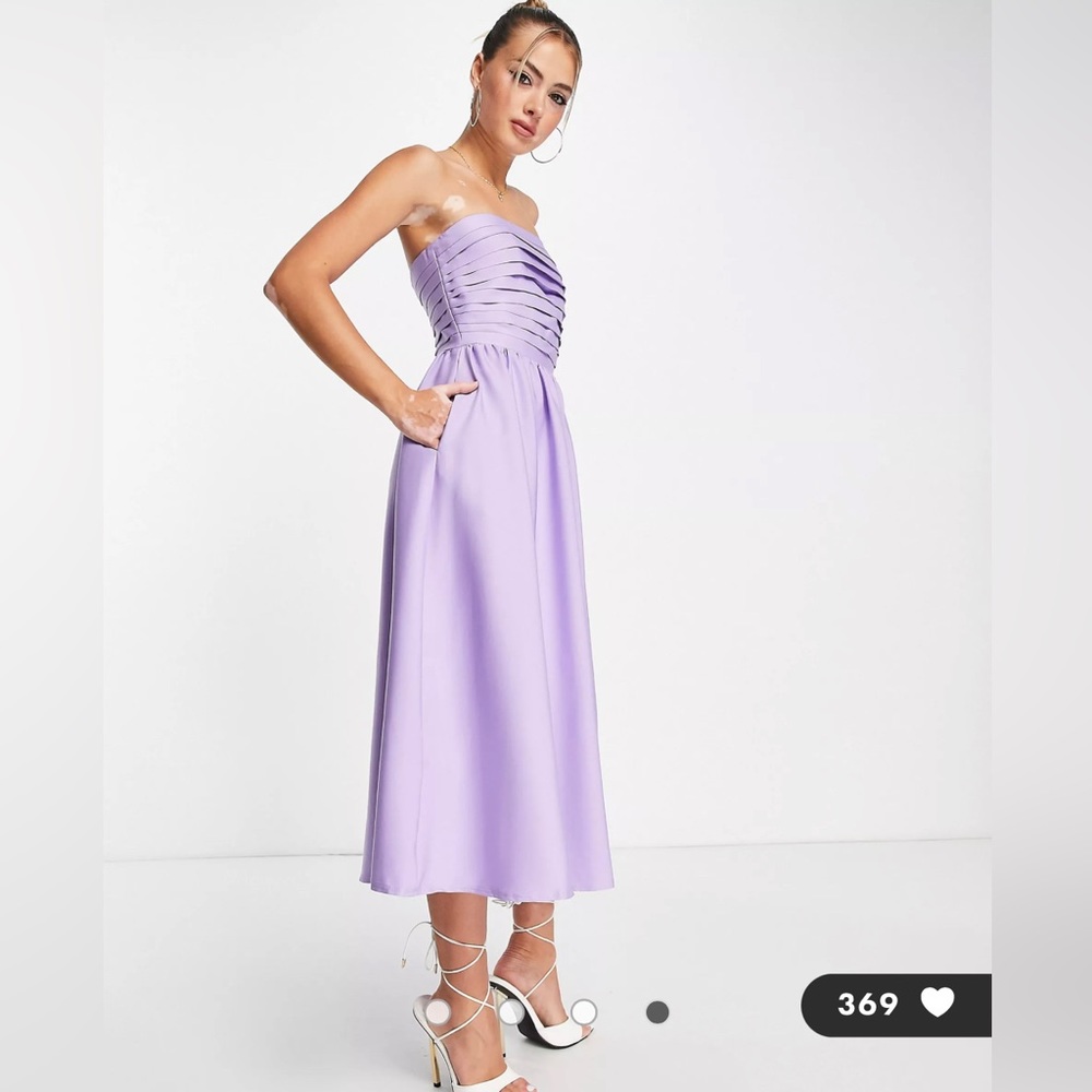 Little Mistress bandeau flare dress in lilac